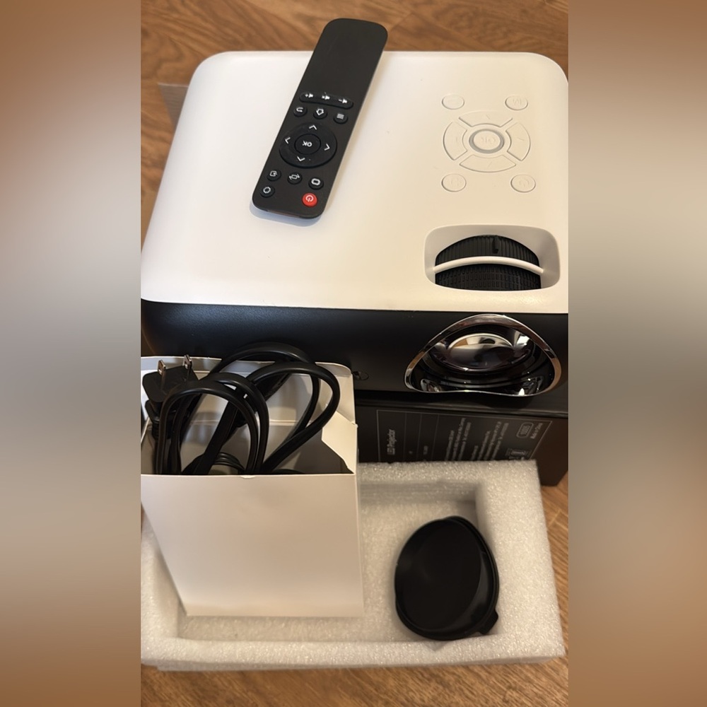 LED Projector Box with White Graphic Text